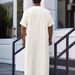 Men's Clothing Turkish Muslim Men's Short Sleeved Solid Color Medium Length Blouse Men_viptrois.com