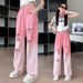 2533 Pink Gradient Ripped Straight Pants New Children's Miscellaneous European And American Jeans_viptrois.com