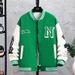Men's Streetwear Baseball Jacket – Oversized Unisex Varsity Coat With Print & Ribbed Hem (S-3XL, Black/Blue/Green/White)_viptrois.com