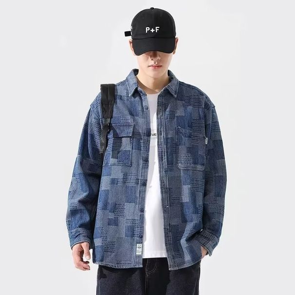 Spring And Autumn Loose Retro Ins Trendy Brand Top Plaid Design Sense Niche Ruffian Handsome Denim Jacket_viptrois.com