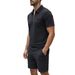 Men's Solid Jacquard Zip-Up Collar Short Sleeve Polo & Shorts Casual Set – Lightweight Summer Outfit With Chest Pocket_viptrois.com