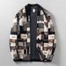 Retro Contrast-Color Stand Collar Knit Cardigan – Jacquard Pattern Men’s Sweater (Polyester, Machine Washable, Wrinkle-Free, )_viptrois.com