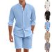 Men's Clothing Ferris Wheel Men's Summer Two Piece Cotton And Linen Button Down Shirt Long Sleeved Shorts Cardigan Beach Suit_viptrois.com