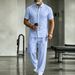 Men’s Linen Short-Sleeve Shirt & Pants Set – Breathable Summer Outfit (S-XXXL, White/Grey/Black/Pink/Khaki/Sky Blue/Army Green)_viptrois.com