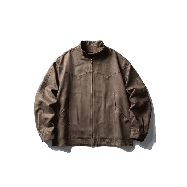 Beijie Clothing American Style Trendy Brand 2026 Spring New Suede Men's Retro Stand Collar Harrington Jacket_viptrois.com