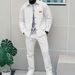 Men's Waffle Knit Long Sleeve Shirt & Pants Casual Suit Set - Slim Fit Autumn Outfit With Button-Down Collar & Pockets_viptrois.com