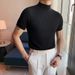Men's Clothing Spring And Summer Short Sleeved T Shirt Men's Elastic Half High Collar Knitted Bottoming Shirt Youth Half Sleeved Casual T Shirt_viptrois.com