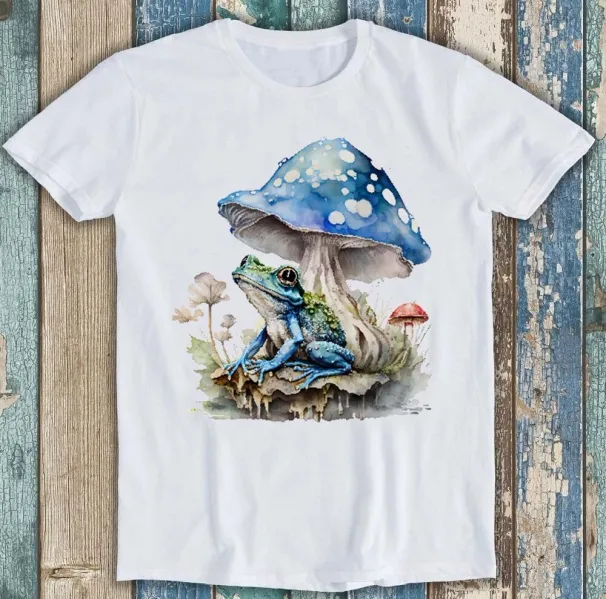 Mushroom And Blue Frog Toad Watercolor Funny Gift Tee T Shirt Mens Womens Tees Top 1849_viptrois.com
