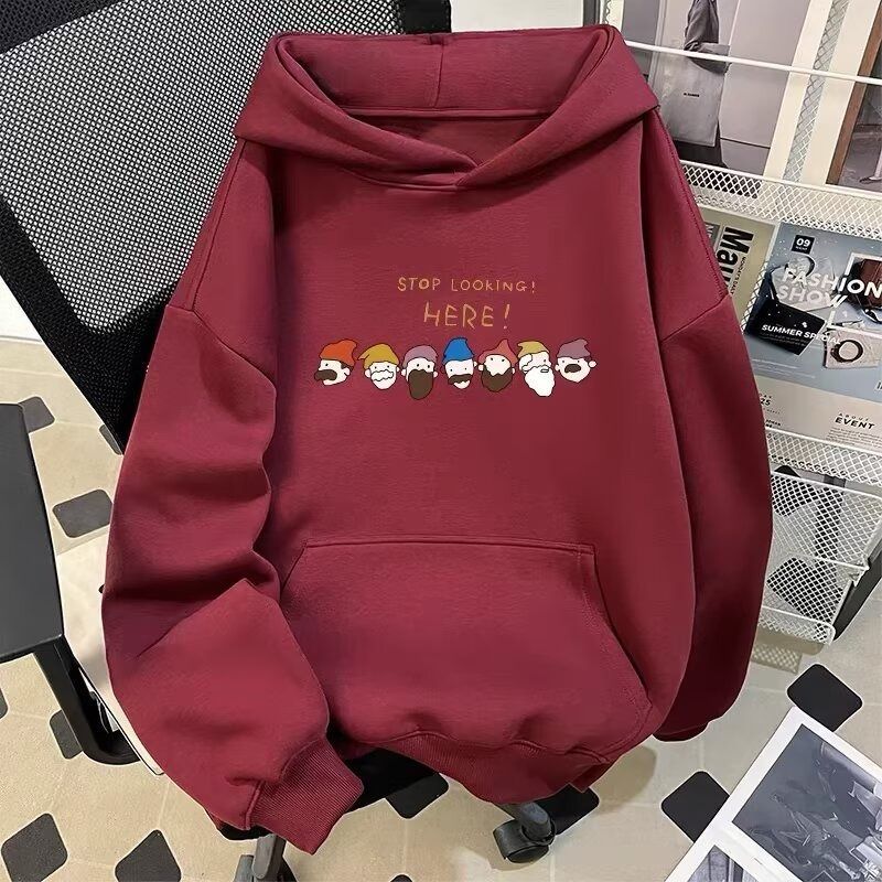 Cartoon Hooded Fleece Long Sleeved Sweatshirt With Trendy Temperament, Fashionable And Versatile Loose Top_viptrois.com