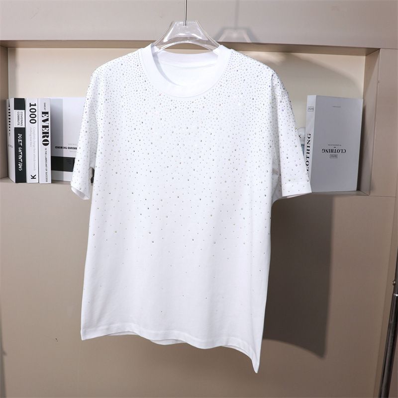 Men's Clothing Heavy Weight Street Hot Diamonds Full Of Stars Loose Short Sleeved T Shirt Shorts Suit Mid Length Pants_viptrois.com