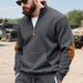 Men's Heavyweight Fleece Zip-Up Patchwork Henley Collar Long Sleeve Casual Shirt – Solid Color, Relaxed Fit, Winter Warmth_viptrois.com