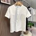 Summer New Men's Short Sleeve T-Shirt round Neck Patchwork Solid Color High-End Stylish Retro Trendy Top for Men_viptrois.com