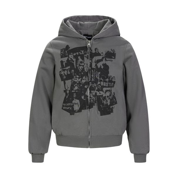 Rock Character Print Hooded Cardigan Sweatshirt For Men, Autumn Loose High Street Trendy Ins Casual Hoodie Outerwear_viptrois.com