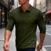 Men's Slim-Fit Long Sleeve Polo Shirt – Breathable Striped Casual Top (Khaki, Army Green, Black, XS-3XL)_viptrois.com