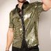 Men's Clothing New Style Personalized Trend Breathable Sequined Short Sleeved Shirt Collar Color Men's Clothing_viptrois.com
