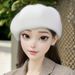 Mink Fur Beret Thickened Large Head Circumference Women Octagonal Round Top Autumn Winter Warm Hat_viptrois.com