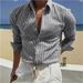 Men's Clothing Men's Fashion Striped Cardigan Lapel Long Sleeve Shirt_viptrois.com