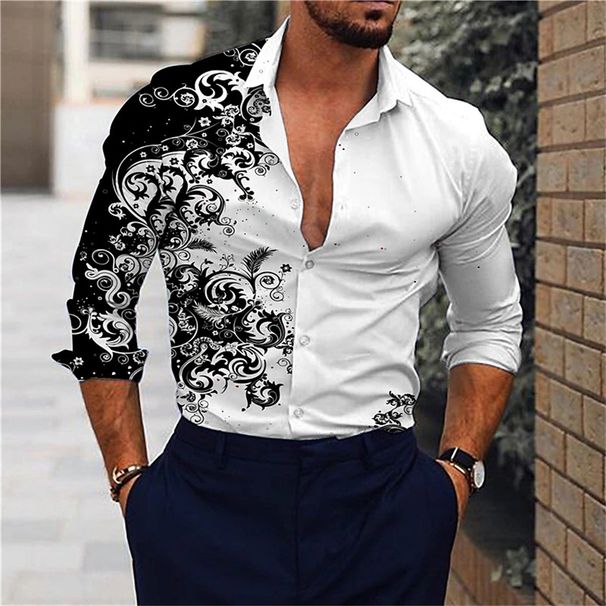 2024 Nueva Camisa Informal Con Estampado Callejero Para Hombre, Moda Informal Para Primavera Y Otoño, Camisa De Manga Larga Con Solapa, Tops_viptrois.com