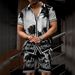 Men's Clothing European And American New Suits Men's T Shirt 3D Plant Print Lapel Short Sleeved Shirt Shorts Suit Manufacturers Wholesale_viptrois.com