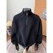 Grey Threaded Splicing Half Zip Sweater Men's Autumn Cleanfit American Vintage Blockbuster Stand-Up Jacket_viptrois.com