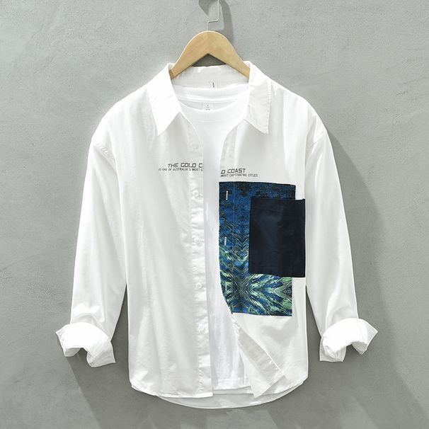 3301 Personalized Printed Patchwork Casual Long Sleeved Shirt For Men's Retro Artistic Loose Fitting Youth Shirt For Hair Replacement_viptrois.com