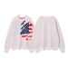 Men's Clothing Sweater Autumn Loose Fit Ripped Crew Neck Long Sleeve American Flag Jacquard Sweater - Distressed Oversized Pullover (Pink)_viptrois.com