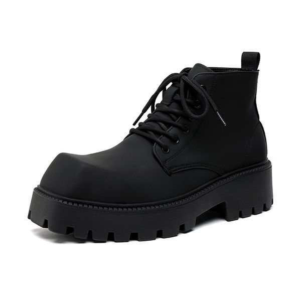 Martin Boots Men's Autumn Black Retro High-top Leather Shoes Thick-soled Heightening Medium-help Tooling Short Boots_viptrois.com