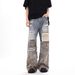American Style Vintage Patchwork Camouflage Ripped Jeans For Men And Women, High Street Loose Cleanfit Casual Straight_viptrois.com