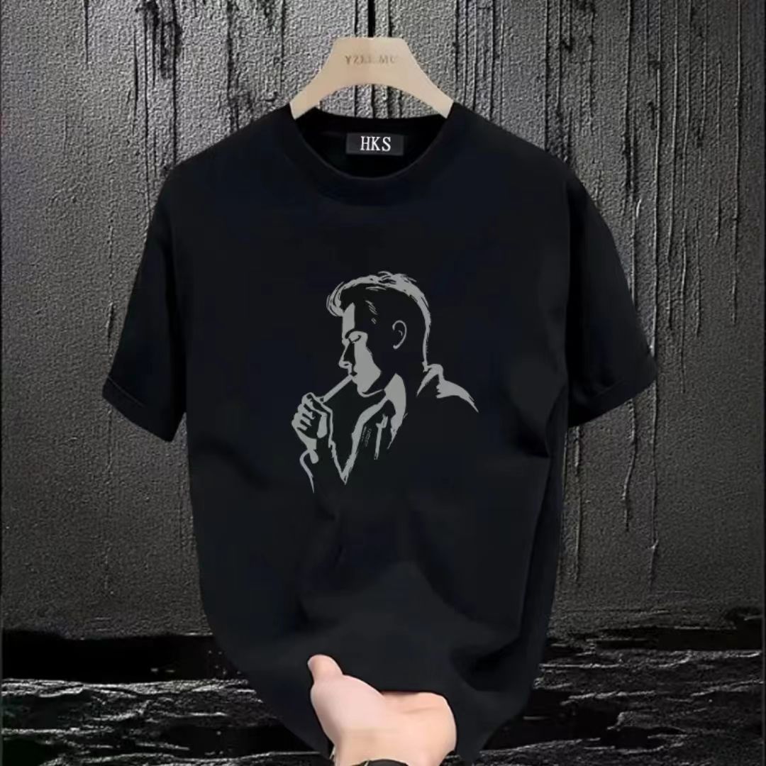 Handsome And Trendy Pure Cotton Short Sleeved T-shirt For Men's American High Street Personality, Versatile Loose Round_viptrois.com