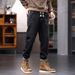 Large Size Men's Clothing Autumn And Winter New Jeans Men's Warm Towel Bottom Jeans Men's Elastic Waist Drawstring Straight Pants Men_viptrois.com