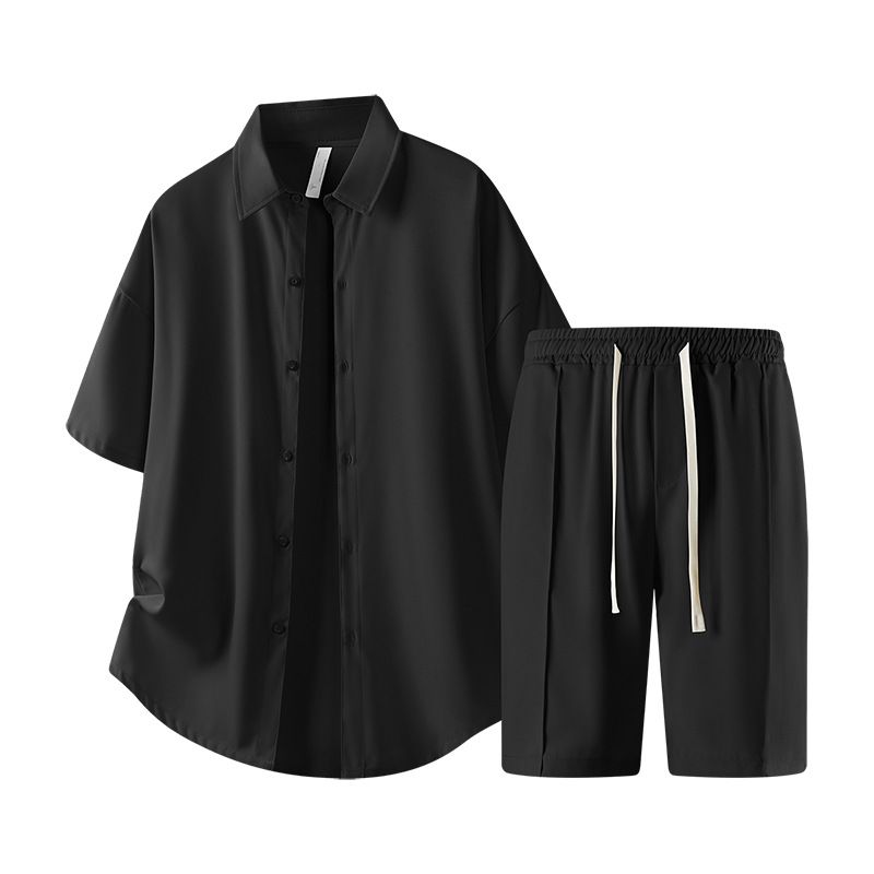 Men's Summer Linen Blend Relaxed Fit Short Sleeve Shirt & Shorts Set - Breathable, Wrinkle-Free, Comfortable Casual Outfit (M-3XL, Beige/Grey/Black)_viptrois.com