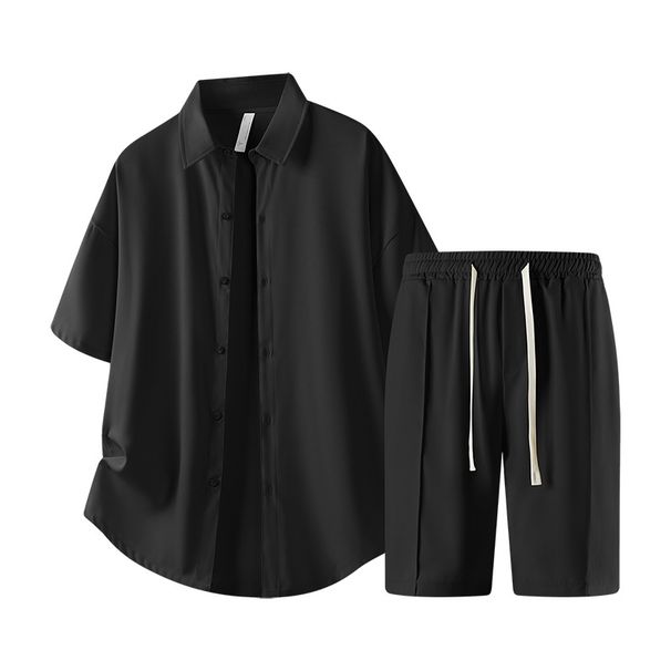 Men's Summer Linen Blend Relaxed Fit Short Sleeve Shirt & Shorts Set - Breathable, Wrinkle-Free, Comfortable Casual Outfit (M-3XL, Beige/Grey/Black)_viptrois.com