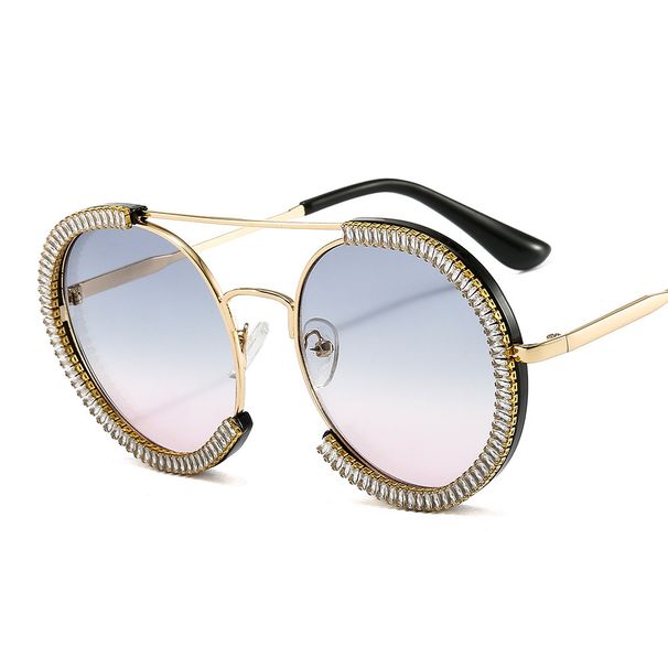 Hot Selling Sunglasses For Women With Diamonds, Exaggerated European And American Personality, Round Frame Trendy Sunglasses With UV Protection_viptrois.com