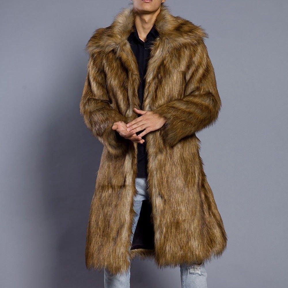 Luxury Faux Fur Overcoat – Fox Collar Long Coat For Men, Streetwear Winter Jacket (S-6XL, Oversized Fit, Vegan Leather Trim)_viptrois.com