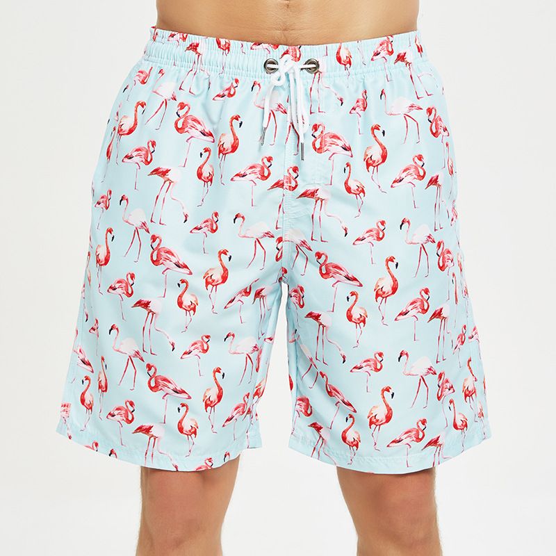 Flamingo Beach Quick-Dry Men's Large Size Five-Point Shorts_viptrois.com