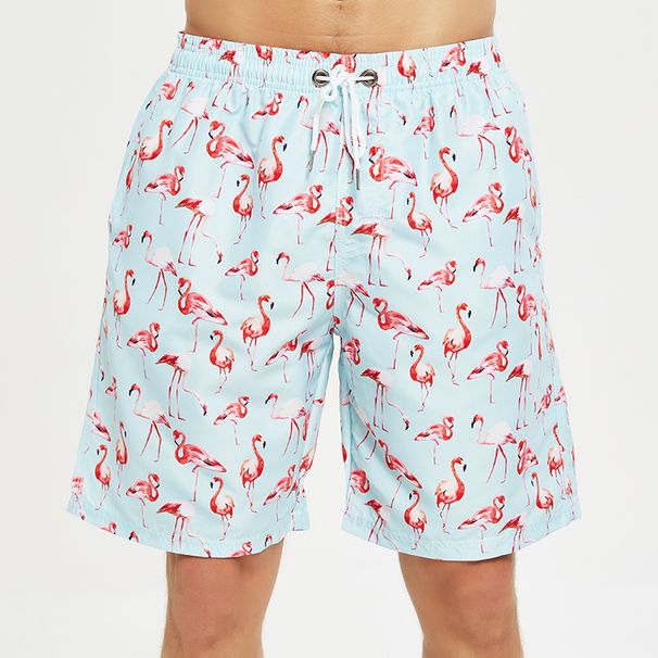 Flamingo Beach Quick-Dry Men's Large Size Five-Point Shorts_viptrois.com