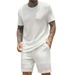 Men's Clothing hot-selling men's sports suit solid color round neck pullover vertical striped T-shirt pants two-piece suit_viptrois.com