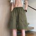 Men's Military Green Cotton Cargo Shorts Summer Loose Straight Leg Casual Mid-Length Pants With Large Pockets Wide Leg Five Point Bottoms_viptrois.com