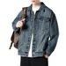 LKTM Men's Black Denim Jacket Vintage Washed Oversized Workwear Style Versatile Layering Unisex Streetwear Coat_viptrois.com