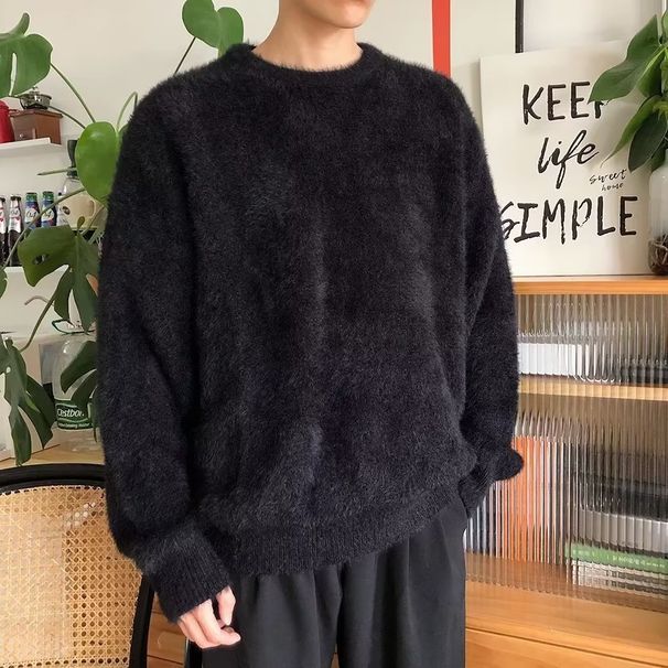 Men's Clothing Soft Waxy Sweater Men's Autumn And Winter Trendy Brand Handsome Lazy Style Warm Imitation Mink Fur Base Sweater_viptrois.com