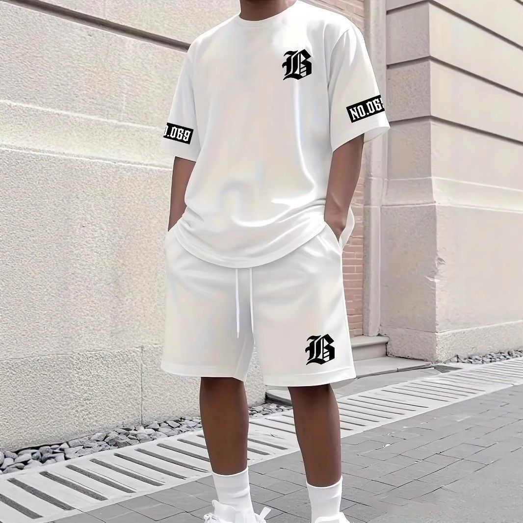 Men's Clothing Shorts Short Sleeved T Shirt Casual Sportswear Los Angeles Letter T Shirt Suit_viptrois.com