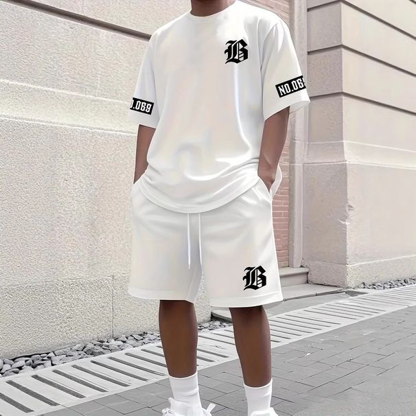 Men's Clothing Shorts Short Sleeved T Shirt Casual Sportswear Los Angeles Letter T Shirt Suit_viptrois.com