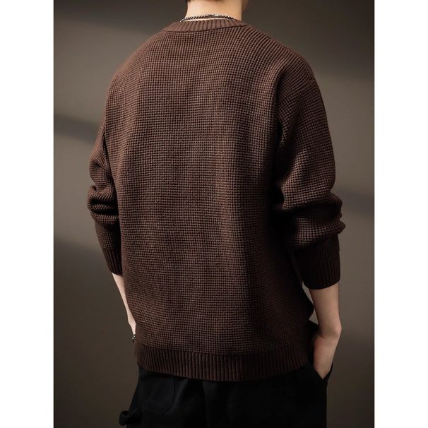 Loom Italian Crew Neck Knitted Sweater Men, Loose Fit, Plus Size, Casual Retro Base Layer Knit Top For Autumn And Winter_viptrois.com