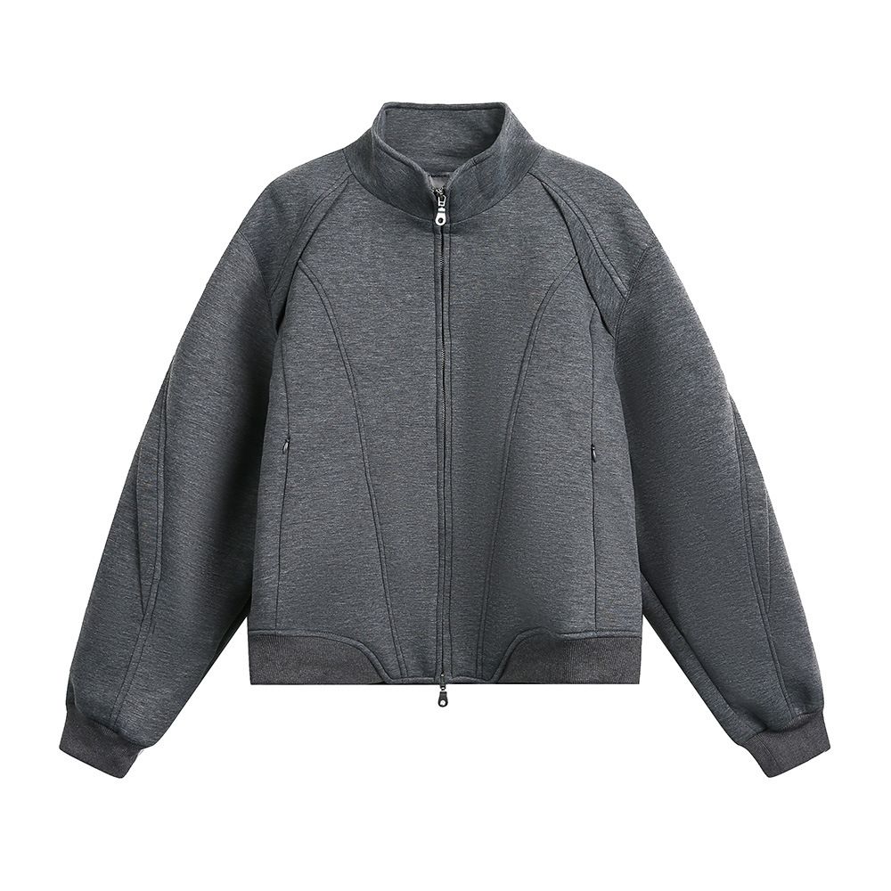 Split Design Stand Collar Cardigan Sweatshirt Men's Autumn Loose Street Fashion Ins Solid Color Casual Jacket_viptrois.com