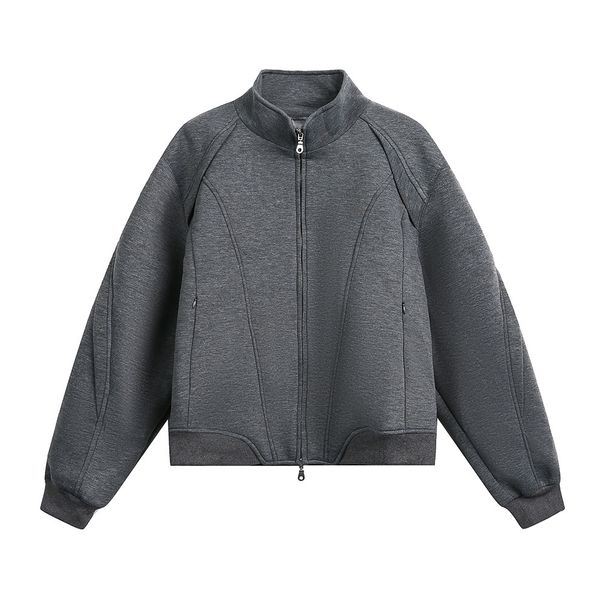 Split Design Stand Collar Cardigan Sweatshirt Men's Autumn Loose Street Fashion Ins Solid Color Casual Jacket_viptrois.com