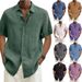 Summer V-neck Button-down Cotton And Linen Solid Color Men's Fashion Shirts_viptrois.com