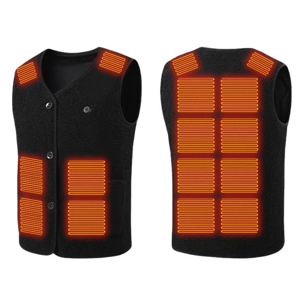 USB Heated Vest For Men Women Teddy Fleece Smart Warming V Neck Winter Rechargeable Electric Waistcoat_viptrois.com