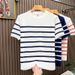 Men's Clothing Men's Striped Patchwork Round Neck Casual Sweater Summer Top Cool Sophisticated Style For Formal & Casual_viptrois.com