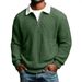Men's Waffle-Knit Polo Shirt – Long Sleeve Color Block Collar Top, Casual & Stylish For Everyday Wear_viptrois.com