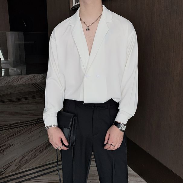 Men's Clothing Summer Niche Abstinence Handsome Short Sleeved Shirt Men's Net Celebrity Light Luxury Version Of Drape Suit Collar Shirt Hair Stylist_viptrois.com
